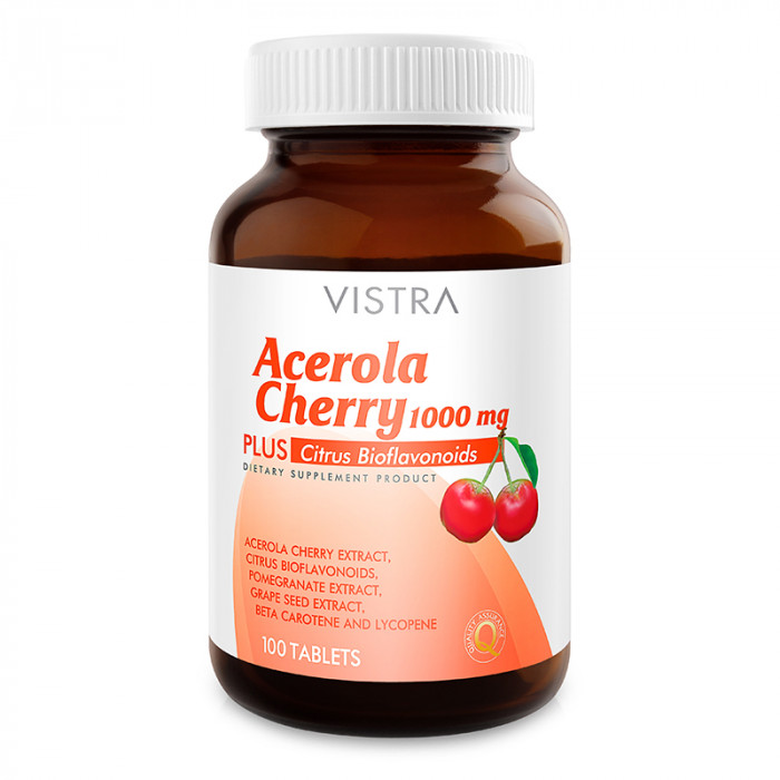 Vistra Acerola Cherry 1000 mg. 100 tablets วิสทร้า อะเซโรลา เชอร์รี่ 1000 มก. 100 เม็ด