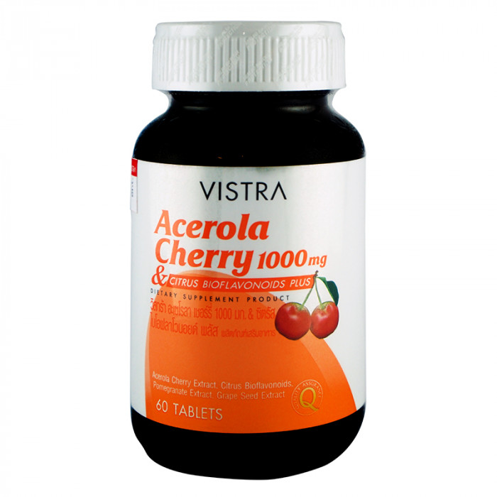 Vistra Acerola Cherry 1000 mg. 60 tablets วิสทร้า อะเซโรลา เชอร์รี่ 1000 มก. 60 เม็ด
