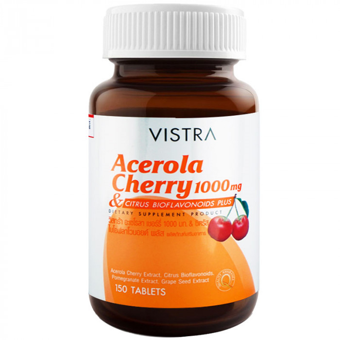 Vistra Acerola Cherry 1000 mg. 150 tablets วิสทร้า อะเซโรลา เชอร์รี่ 1000 มก. 150 เม็ด