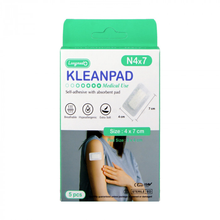 KLEANPAD พลาสเตอร์ปิดแผล (N4x7cm.)(สีเขียว) 5ชิ้น