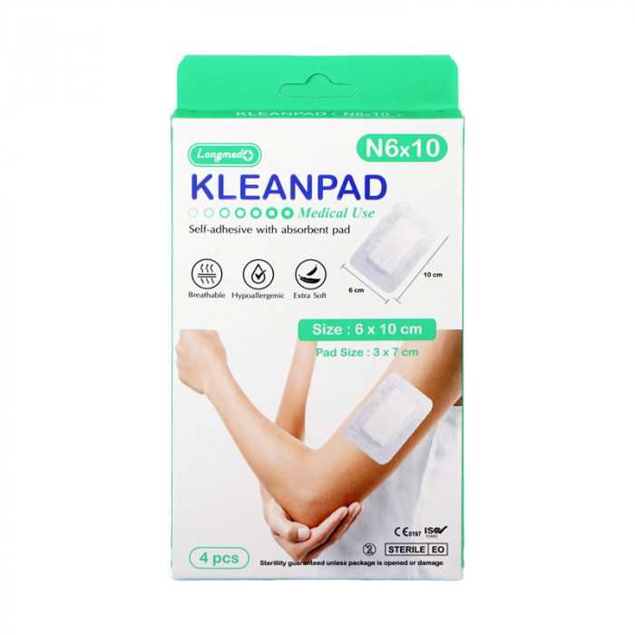 KLEANPAD พลาสเตอร์ปิดแผล (N6x10cm.)(สีเขียว) 4ชิ้น