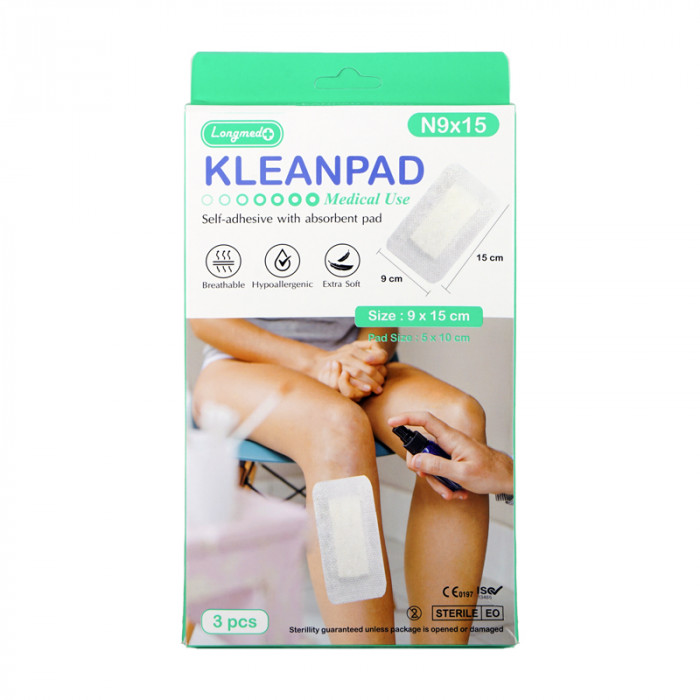 KLEANPAD พลาสเตอร์ปิดแผล (N9x15cm.)(สีเขียว) 3ชิ้น