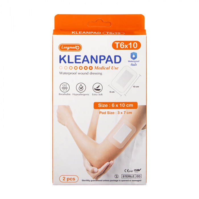 KLEANPAD พลาสเตอร์ปิดแผลกันน้ำ (T6x10cm.)(สีส้ม) 2ชิ้น