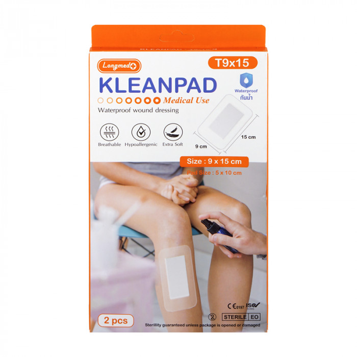 KLEANPAD พลาสเตอร์ปิดแผลกันน้ำ (T9x15cm.)(สีส้ม) 2ชิ้น