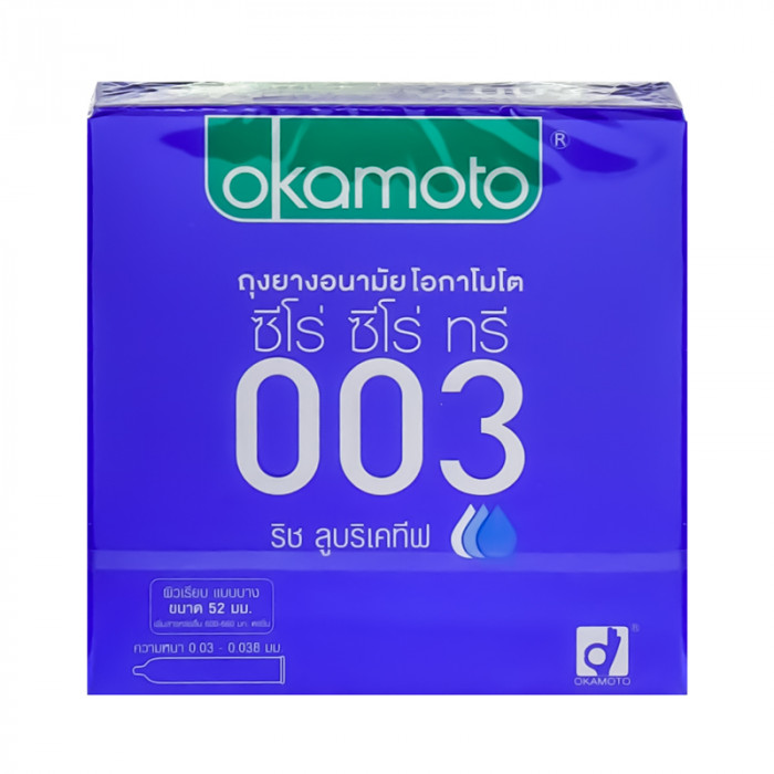  Okamoto ถุงยางอนามัย โอกาโมโต ริช ลูบริเคทีฟ(52มม) 3ชิ้น/กล่อง