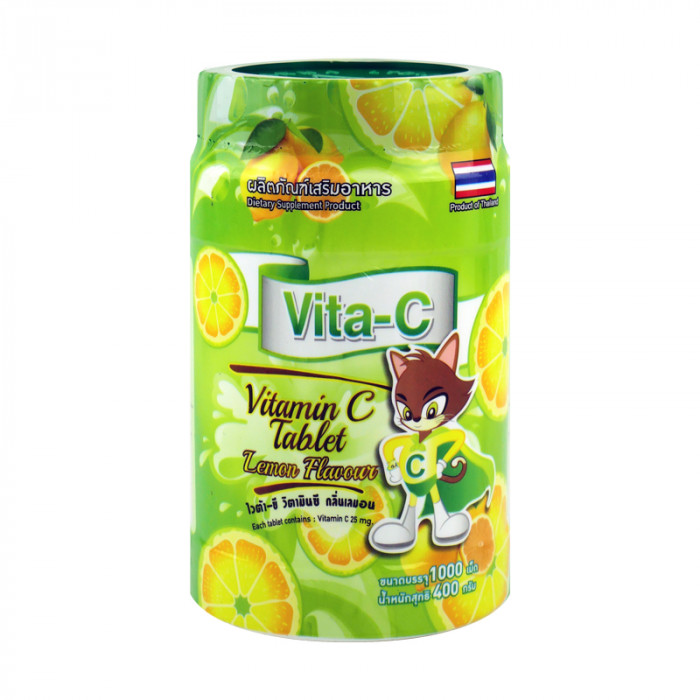 VITA-C 25MG.ไวต้า-ซี 1,000 เม็ด/กป. (กลิ่นเลม่อน)