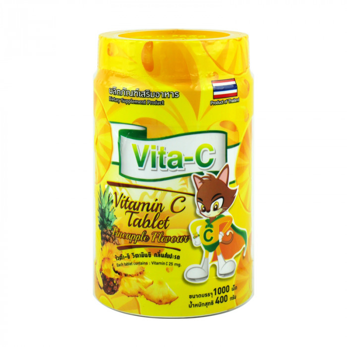 VITA-C 25MG.ไวต้า-ซี 1,000 เม็ด/กป. (กลิ่น สับปะรด)