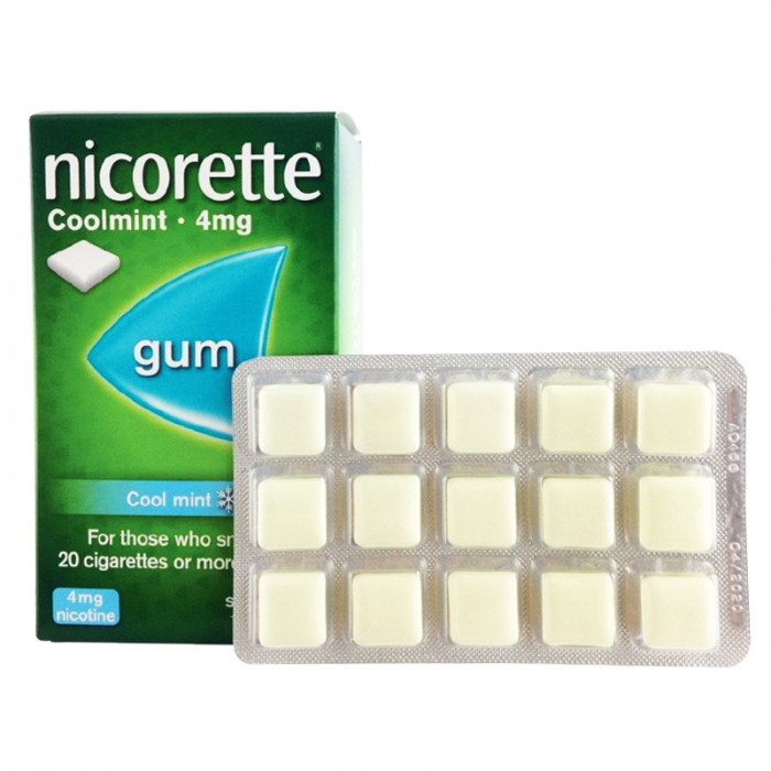 Nicorette cool mint 4 mg. หมากฝรั่งเลิกบุหรี่ นิโคเร็ทท์ คูลมินท์ 4 มก. 15 เม็ด/แผง