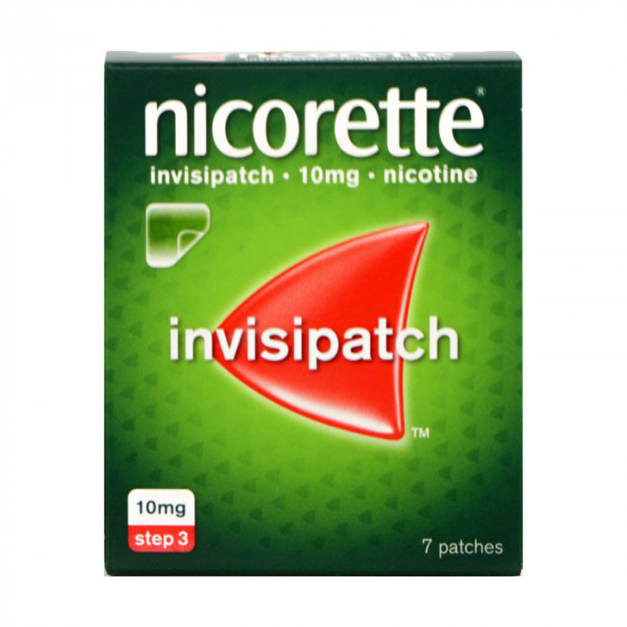 Nicorette invisipatch 10mg. นิโคเร็ทท์ อินวิสิแพทช์ แผ่นแปะผิวหนัง 10 มก. 7แผ่น/กล่อง