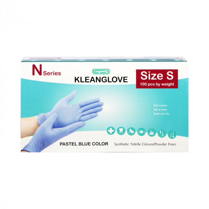 Kleanglove คลีนโกรฟ ถุงมือไนไตร-สีฟ้า ไซร์ s 100ชิ้น/กล่อง