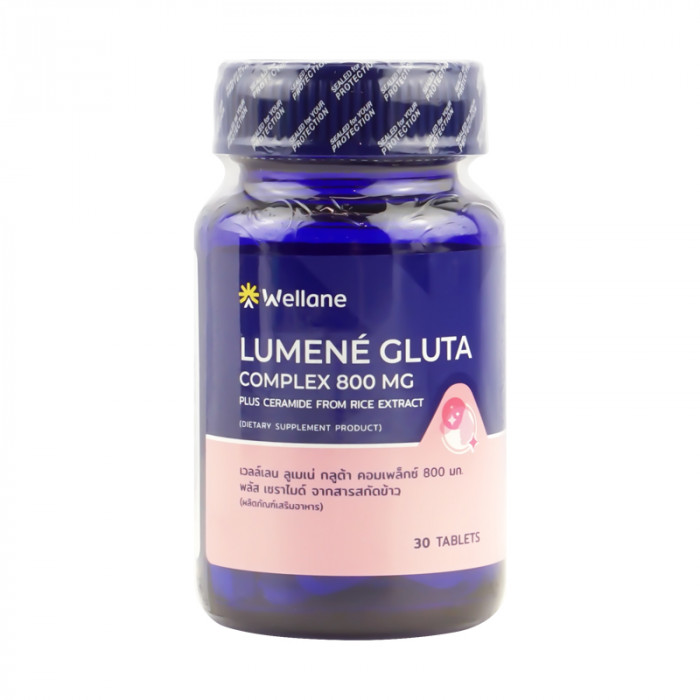 Wellane lumene gluta complex 800 mg. เวลล์เลน ลูเมเน่ กลูต้า คอมเพล็กซ์ 800มก. พลัสเซราไมด์ 30 เม็ด/ขวด