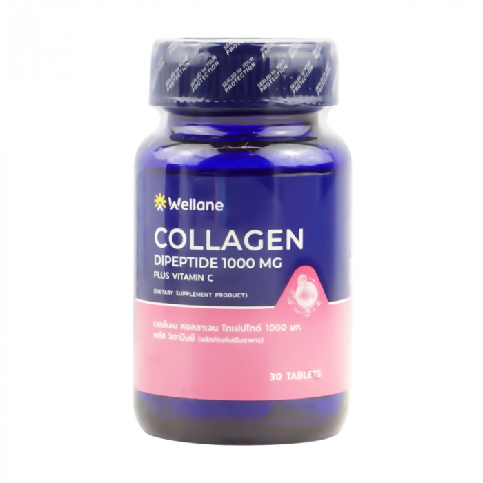 Wellane collagen dipeptide 100mg. plus vitamin c เวลล์เลน คอนลาเจน ไดเปปไทด์ 1000มก. พลัส วิตามินซี 30 เม็ด/ขวด
