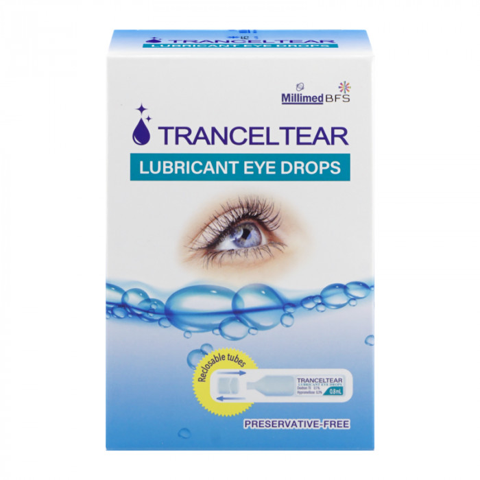 Trancel tear 0.8 m.ทรานเซลเทียร์ น้ำตาเทียมปราศจากสารกันเสีย 30 หลอด/กล่อง