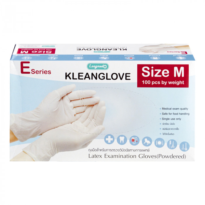 Kleanglove ถุงมือชนิดมีแป้ง 100ชิ้น/กล่อง (m)
