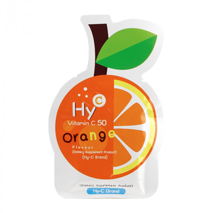 Hy-c vitamin c 50mg. วิตามินซี กลิ่นส้ม (ตรา ไฮ-ซี) 20 เม็ด/ซอง