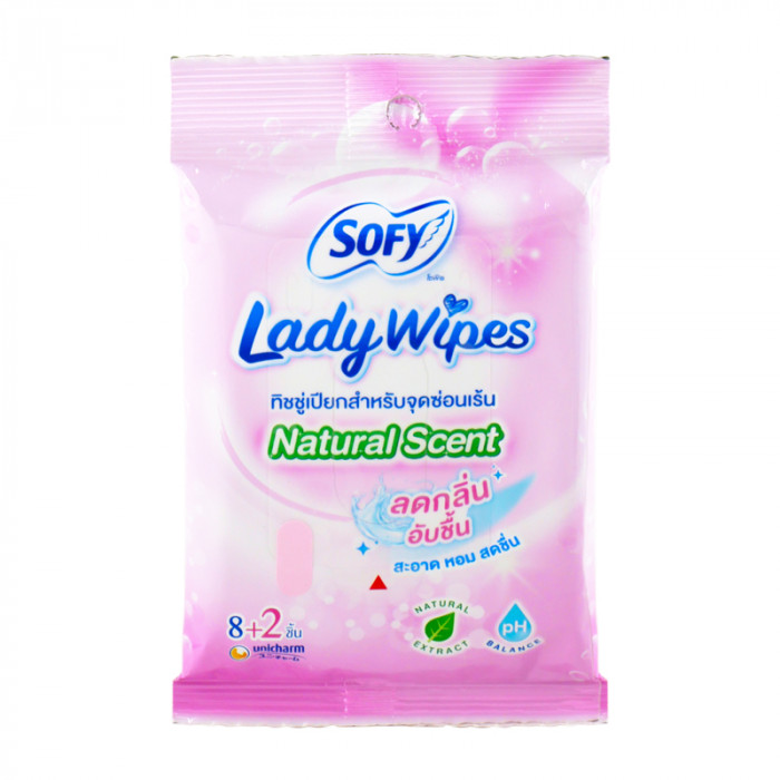 Sofy lady wipes ทิชชู่เปียกสำหรับจุดซ่อนเร้น natural scent  8+2ชิ้น/ห่อ