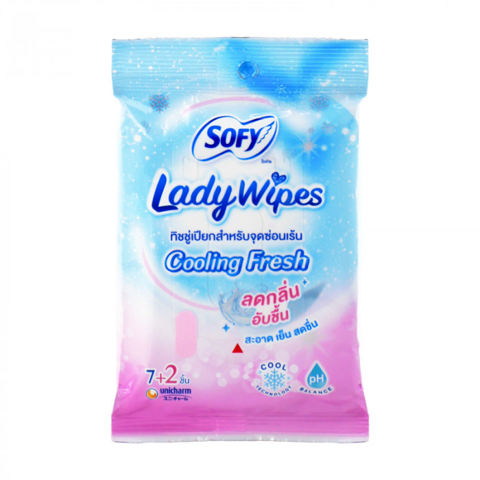 Sofy lady wipes ทิชชู่เปียกสำหรับจุดซ่อนเร้น cooling fresh 7+2ชิ้น/ห่อ