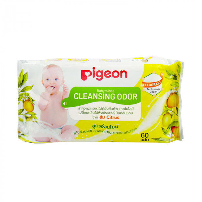 Pigon baby wipes cleansing odor 60แผ่น (กลิ่นส้ม)