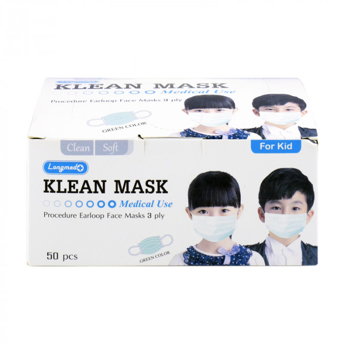 Klean mask หน้ากากอนามัย-เด็ก สีเขียว 50ชิ้น/กล่อง