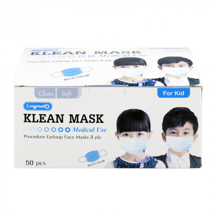 Klean mask หน้ากากอนามัย-เด็ก สีฟ้า 50ชิ้น/กล่อง