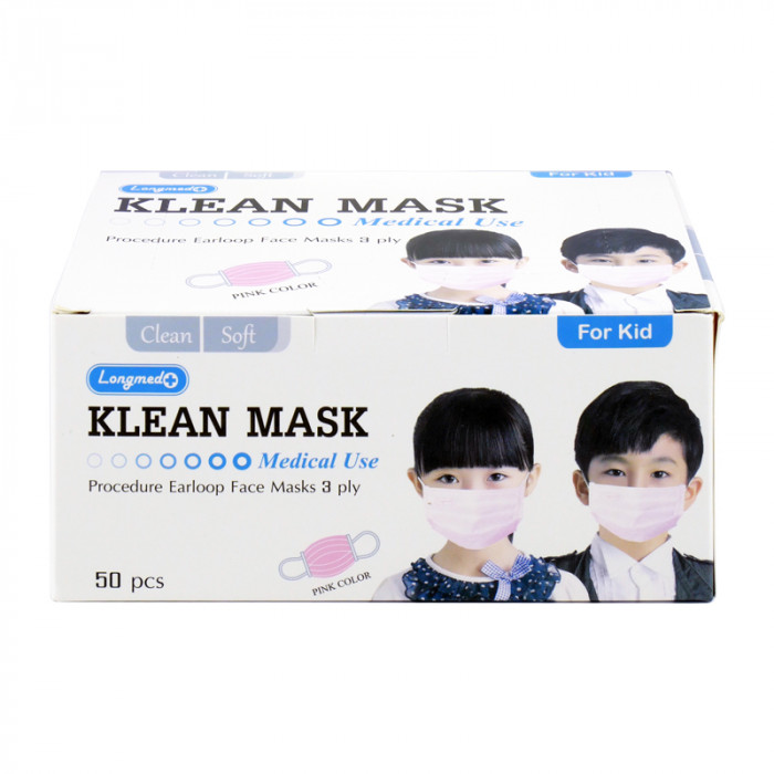 Klean mask หน้ากากอนามัย-เด็ก สีชมพู 50ชิ้น/กล่อง