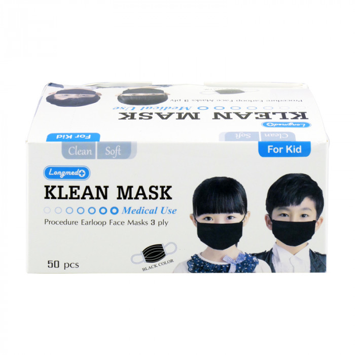 Klean mask หน้ากากอนามัย-เด็ก สีดำ 50ชิ้น/กล่อง