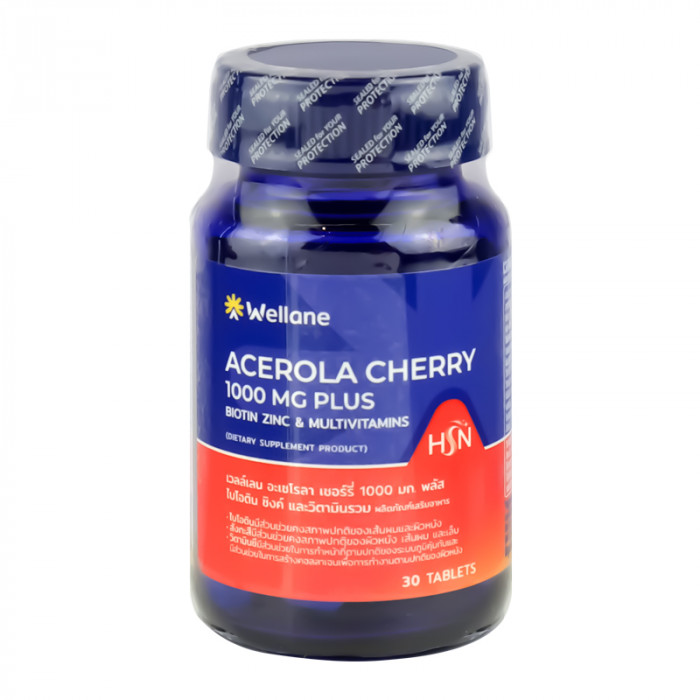 Wellane acerola cherry 100mg. plus biotin zinc & multivitamin 30 เม็ด
