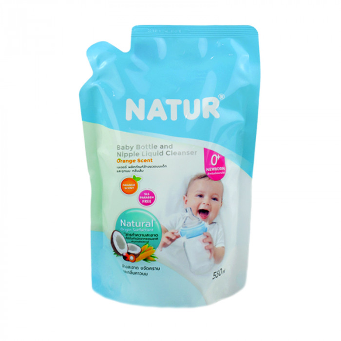 NATUR ผลิตภัณฑ์ล้างขวดนม (กลิ่นส้ม) 550ML. ชนิดเติม