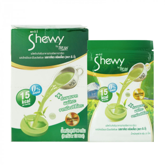 Shewy By Preaw ชีวี่ กลิ่นชาเขียว ชนิดเคี้ยว (8เม็ดX12ซอง) 