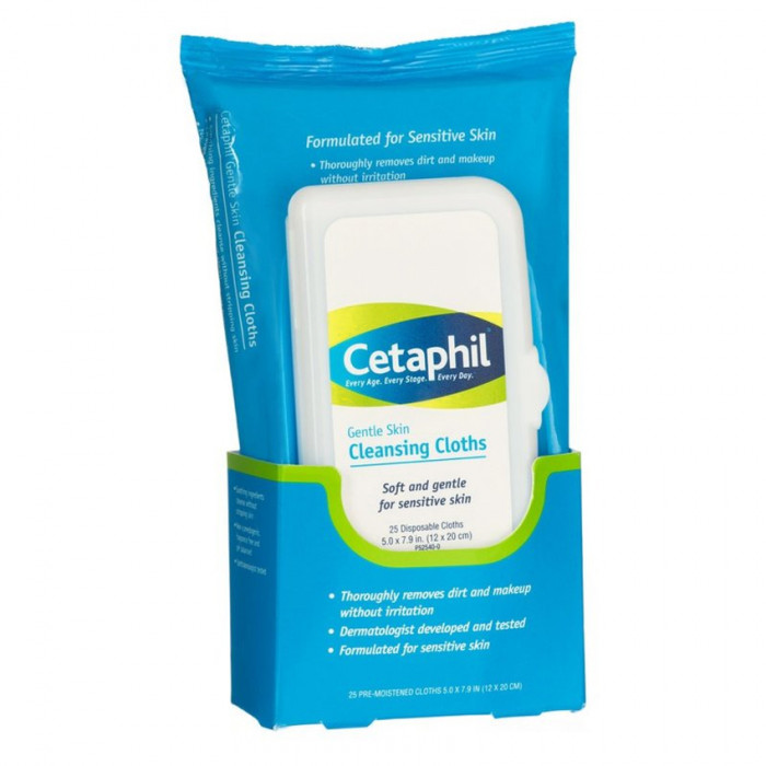 Cetaphil Cleansing Cloths ผลิตภัณฑ์เช็ดเครื่องสำอาง 25 แผ่น/ห่อ