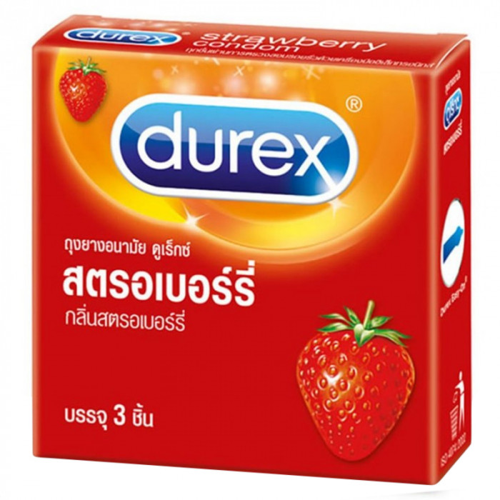 Durex Strawberry 52.5 mm. 3 Pieces ดูเร็กซ์ สตรอเบอร์รี่ 52.5 มม. 3 ชิ้น