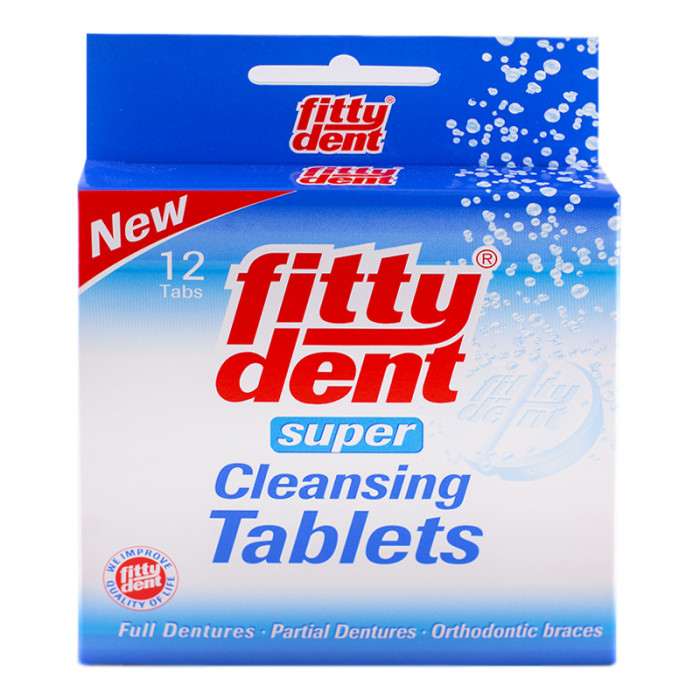 Fitty Dent Supper Cleansing tablets ฟิตตี้เด้นท์ ซูเปอร์ คลีนซิ่ง เม็ดฟู่ทำความสะอาดฟันปลอม 12 เม็ด