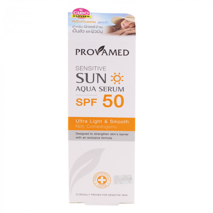 Provamed Sensitive Sun Aqua Serum SPF50 40 ml. โปรวาเมด เซนซิทีฟ ซัน อควา เซรั่ม กันแดด สูตรน้ำ เอสพีเอฟ50 40 มล.
