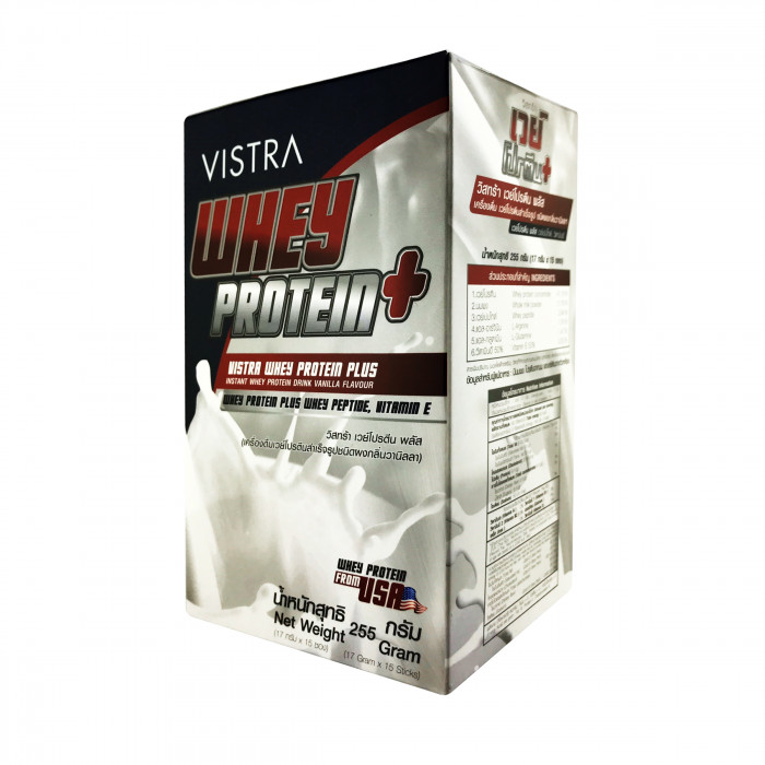 Vistra Whey Protein Plus (Vanilla flavour) 17 g. 15 packs วิสทร้า เวย์โปรตีนพลัส (รสวานิลลา) 17 ก. 15 ซอง
