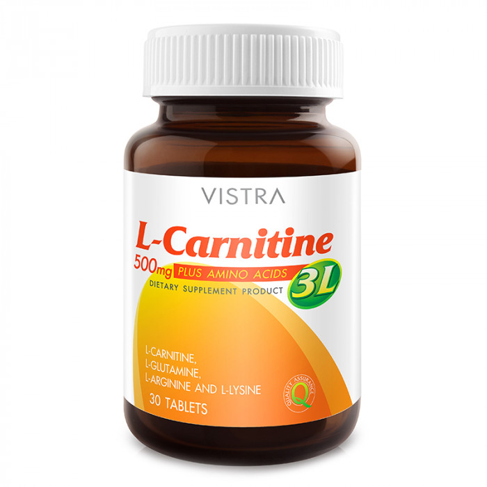Vistra L-Carnitine 3L 500 mg. 30 tablets วิสทร้า แอล-คาร์นิทีน 3แอล 500 มก. 30 เม็ด