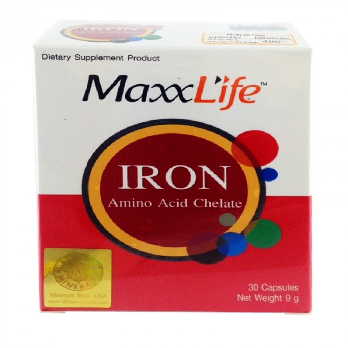 MaxxLife Iron Amino Acid Chelate ผลิตภัณฑ์เสริมอาหารบำรุงเลือด 30 เเคปซูล