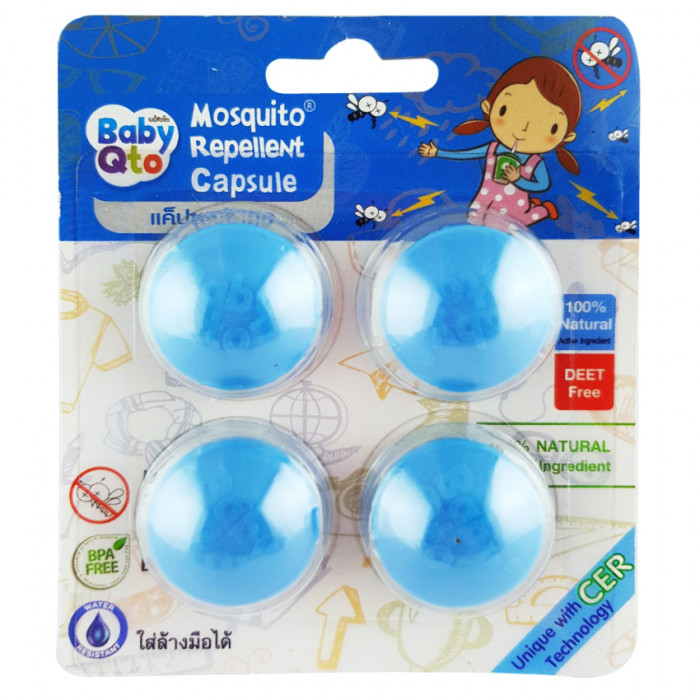 Baby Qto Mosquito Repellnent capsules (Light Blue) 4 Pieces เบบี้ คิวโต แคปซูลรีฟิลกันยุง 4 ชิ้น (สีฟ้า)