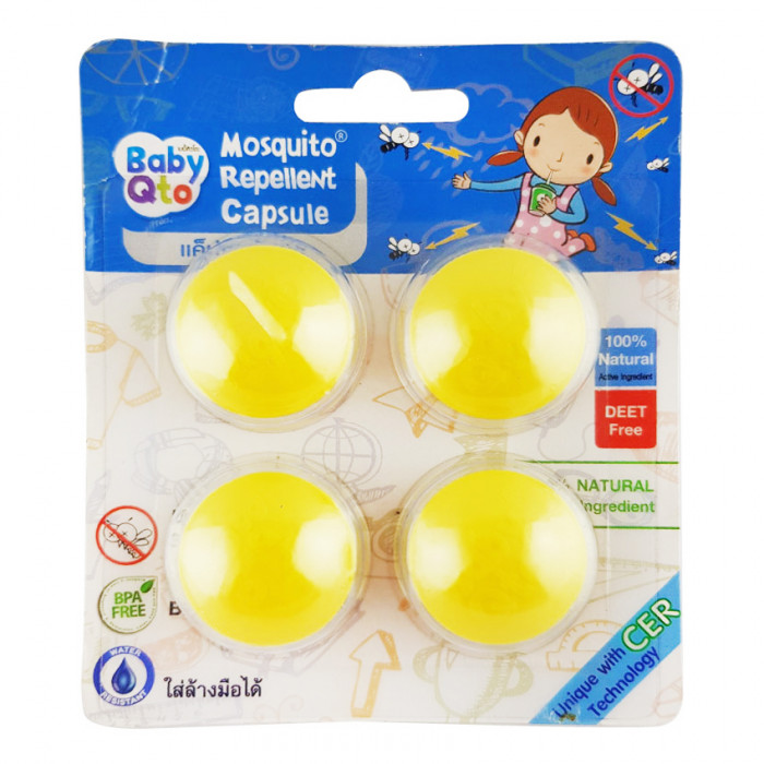 Baby Qto Mosquito Repellnent capsules (Yellow) 4 Pieces เบบี้ คิวโต แคปซูลรีฟิลกันยุง 4 ชิ้น (สีเหลือง)