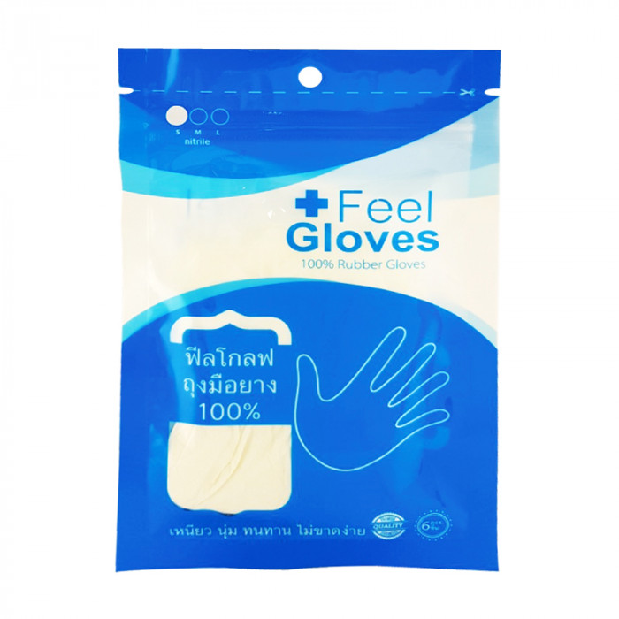 Feel Gloves ถุงมือยางไนไตร (ชนิดไม่มีแป้ง)(สีขาว) (S) 6ชิ้น
