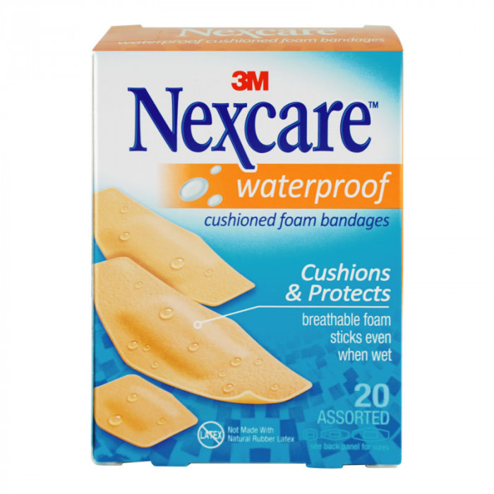 3M Nexcare waterproof cushioned foam bandages พลาสเตอร์กันน้ำแบบโฟม แบบคละไซส์ 20 ชิ้น/กล่อง