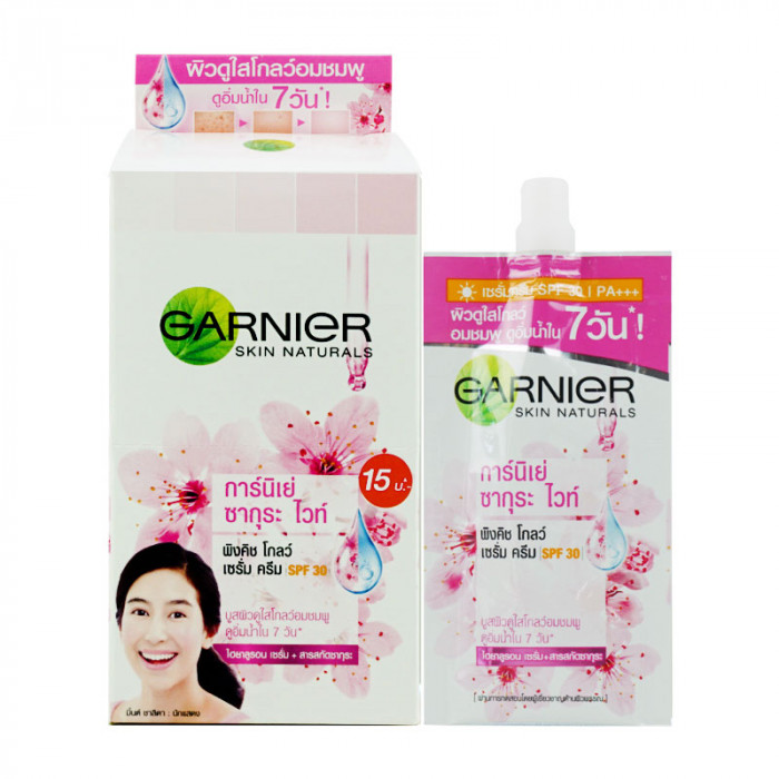 Garnier Skin Naturals Sakura White Pinkish Glow Serum Cream Spf30/Pa+++ ขนาด 7 มล./ซอง