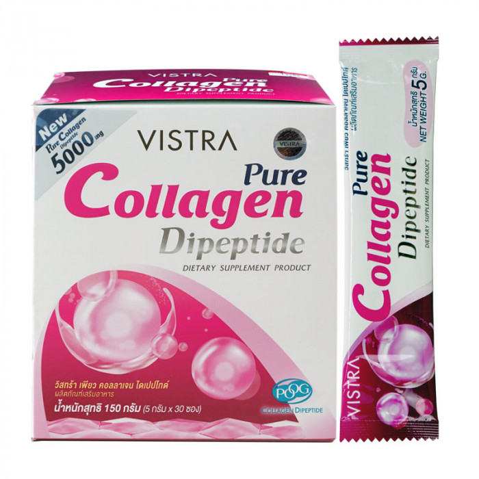 Vistra Pure Collagen Dipeptide วิสทร้า เพียว คอลลาเจน ไดเปป์ไทด์ 5000 มก.30ซอง/กล่อง