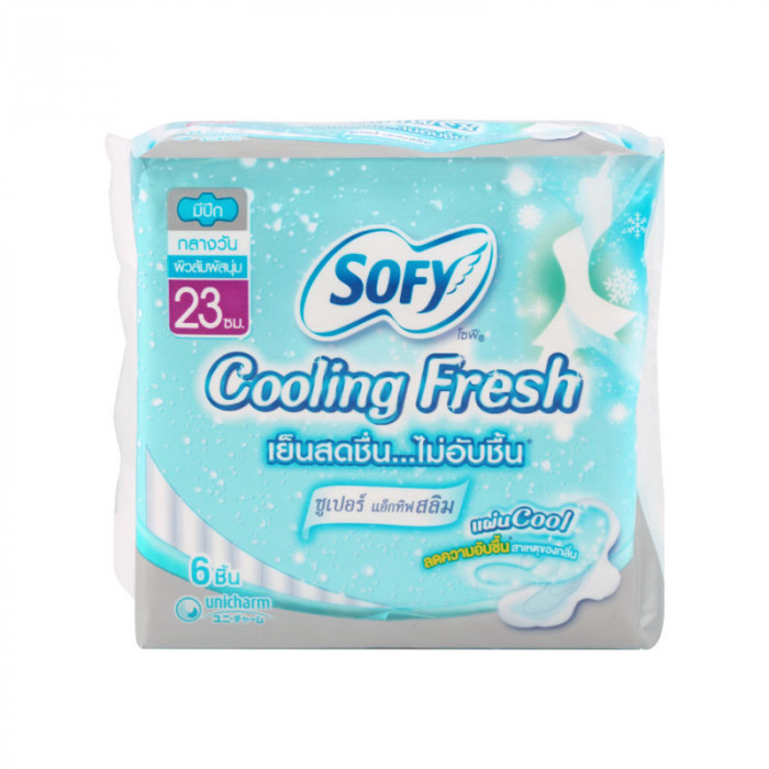 Sofy Cooling Fresh ผ้าอนามัย โซฟี คูลลิ่ง เฟรช ซูเปอร์ แอ๊กทิฟสลิม 23 ซม. 6 ชิ้น/ห่อ