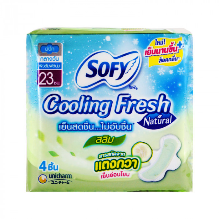 Sofy Cooling Fresh Natural ผ้าอนามัยโซฟี สลิม 23 ซม. 4 ชิ้น