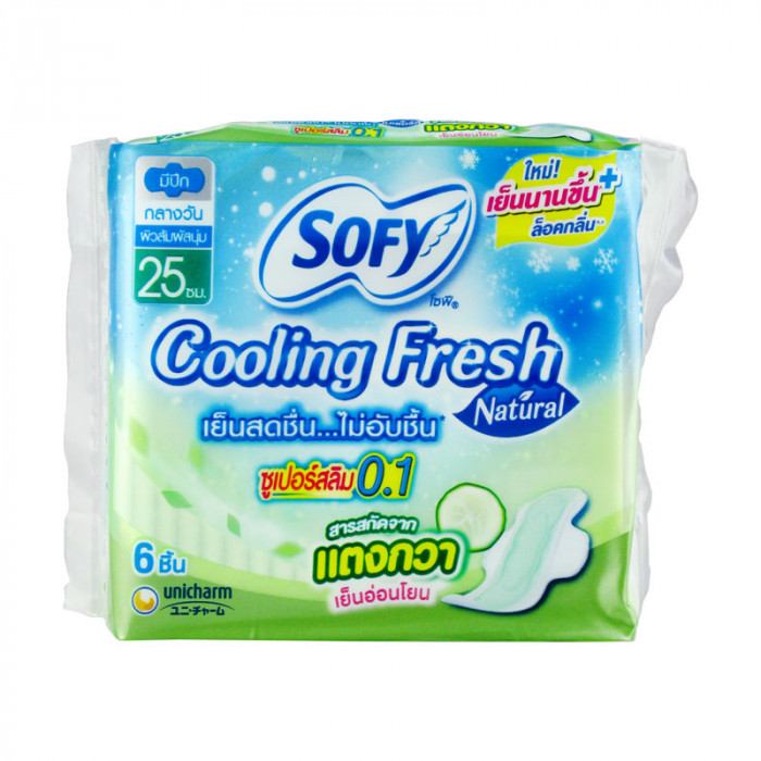 Sofy Cooling Fresh Natural ผ้าอนามัยโซฟี ซูเปอร์สลิม 0.1 25 ซม. 6 ชิ้น