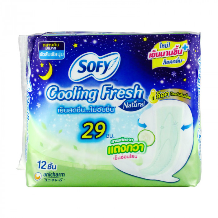 Sofy Cooling Fresh Natural ผ้าอนามัยโซฟี 29ซม. สำหรับกลางคืน 12ชิ้น