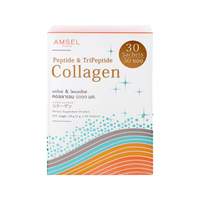 Amsel peptide&tripeptide collagen 5000mg. เปปไทด์ & ไตรเปปไทด์ คอลลาเจน 5000มก. 30 ซอง/กล่อง